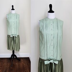 Vintage 50's 60's Two Tone Green Drop Waist Dress